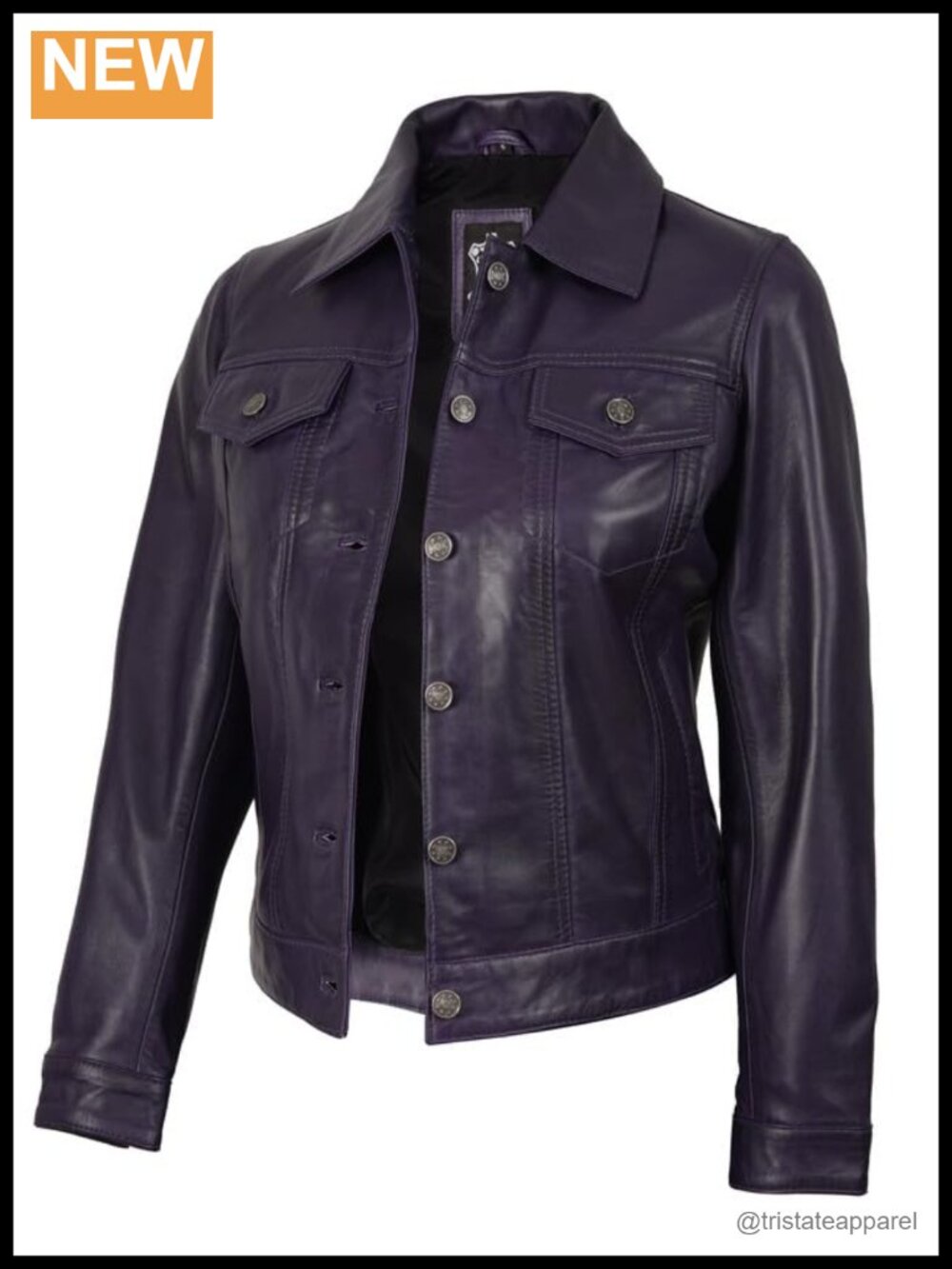 Real Lambskin Leather Jacket Women Trucker Style Button Front Pockets